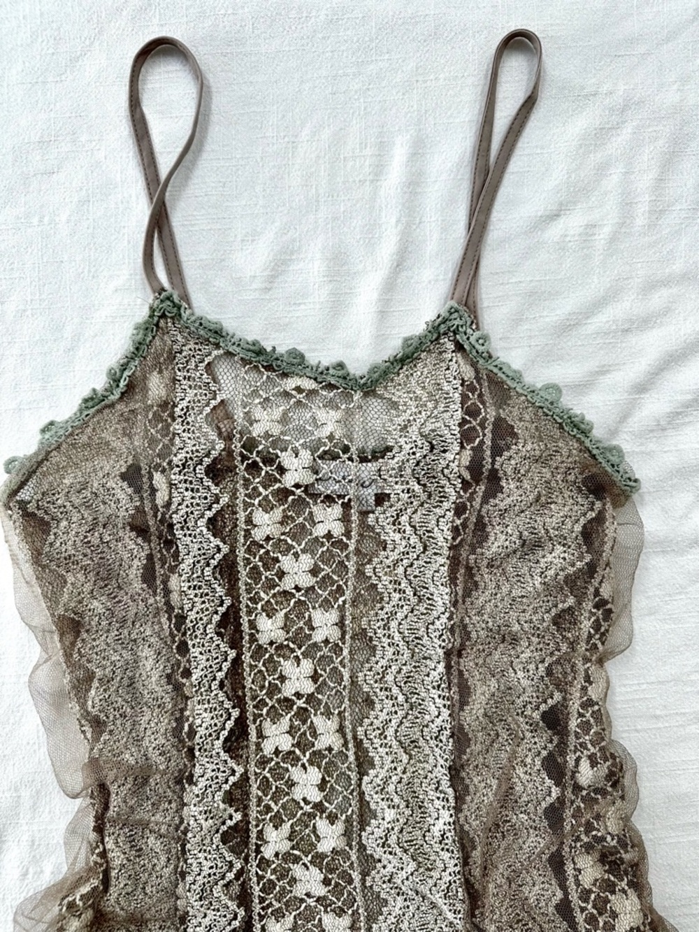 Pretty Angel Silk Blend Lace Slip Cami Dress— sheer taupe fairy grunge size L/XL - Picture 3 of 8
